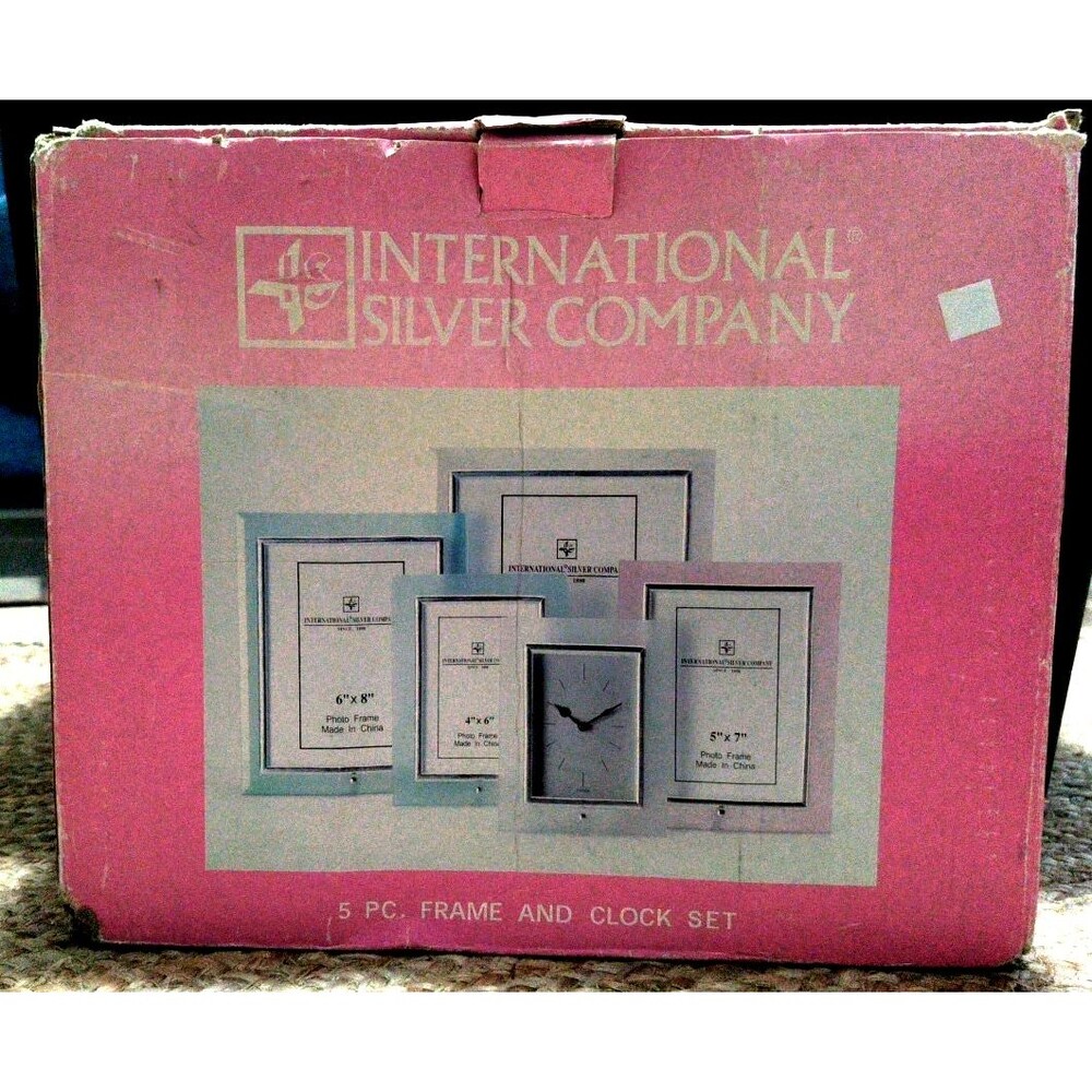 International Silver Co 5pc Silverplated Picture Frame and Clock Set New (NOB)